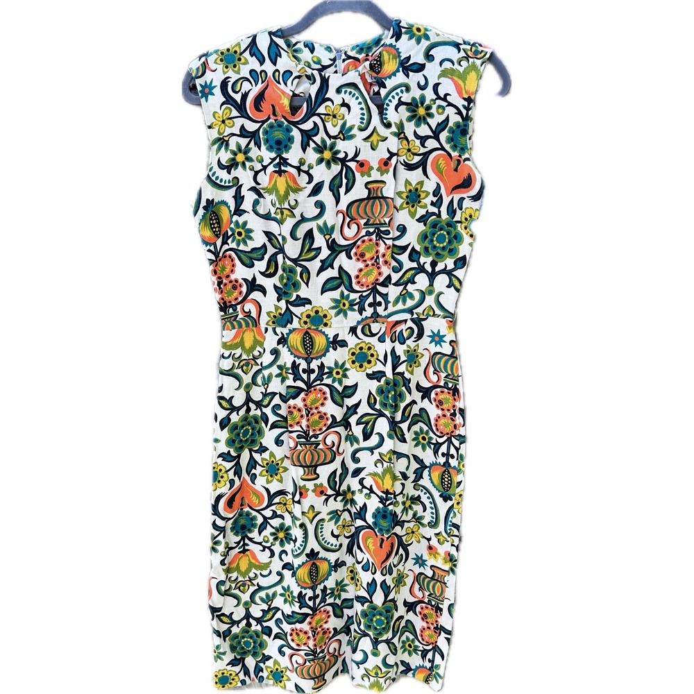 Vtg 60s Pacemaker Juniors Shift Dress Floral Folk Art Mod Cotton Sailcloth M - Picture 2 of 8